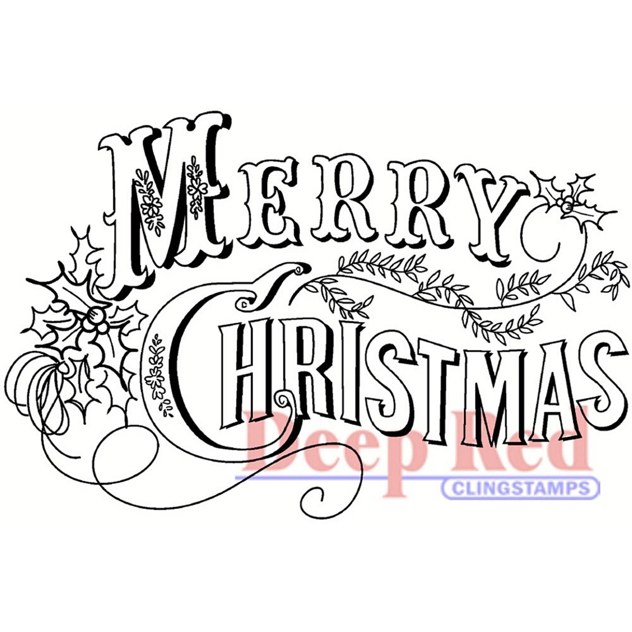 Deep Red Stamps Vintage Merry Christmas Rubber Cling Stamp 3.2 x 2.1 inches